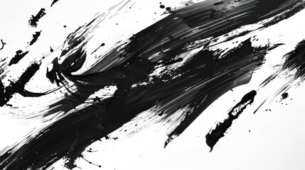 A black splash, brush strokes, stain and grunge pattern isolated on a white background, created with Stock AI, in the style of Japanese art.