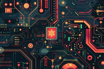Wall Mural - Computer circuit board with a red star, suitable for technology concepts