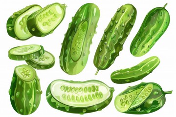 Wall Mural - Fresh cucumber slices, perfect for food and health-related designs