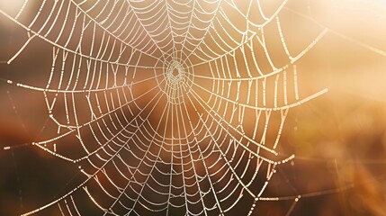 Sunlit spiderwebs adorned with glistening water droplets for captivating visuals