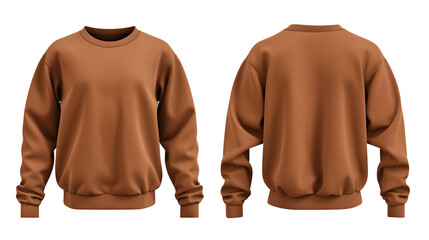 Wall Mural - Brown sweatshirt templates Pullovers with long sleeve from two sides isolated on transparent white background, clipping path