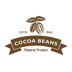 Poster - Vintage cocoa bean, cocoa plant logo icon vector template