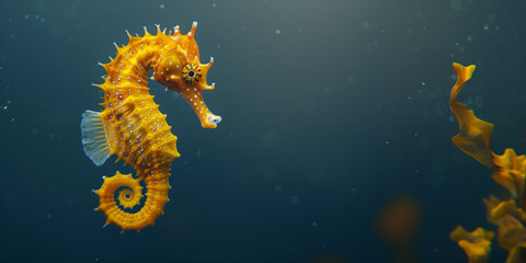 Wall Mural - the seahorse swimming underwater, clear ocean water seabed, copy space for text