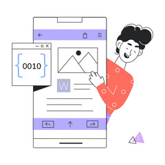 scalable linear mini illustration of an app developer