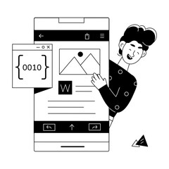 Scalable linear mini illustration of an app developer 
