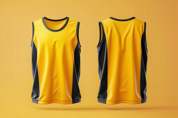 yellow basketball jersey template for team club, jersey sport, front and back, sleeveless tank top shirt