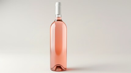 Clear glass bottle of rose wine with empty label on white background. Use for wine brand mockups.