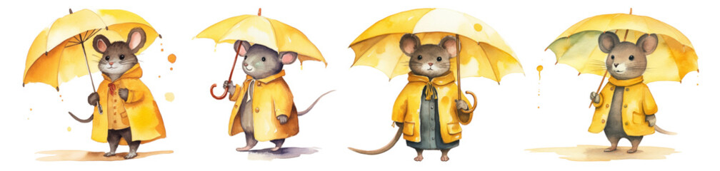 Watercolor rainy rat png on transparent background