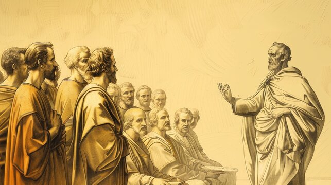 Cornelius the Centurion’s Conversion with Peter Preaching - Biblical Watercolor Illustration