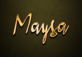 Old gold text effect of Arabic name Maysa with 3D glossy style Mockup.