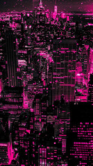 Wall Mural - A burst of electric pink against a backdrop of midnight black, like neon lights illuminating a city skyline at night.