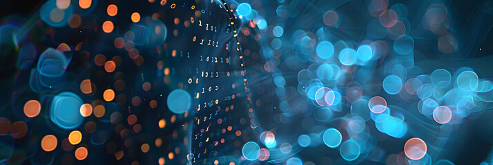 Digital background perfect for tech processes, neural networks, artificial intelligence, data transfer and encryption, digital archives, sound and graphic presentations, science, education, etc.