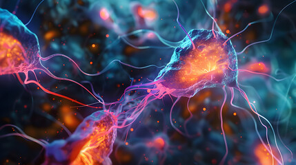 Wall Mural - showcase the process of neurogenesis in the brain, illustrating how neural stem cells divide and dif