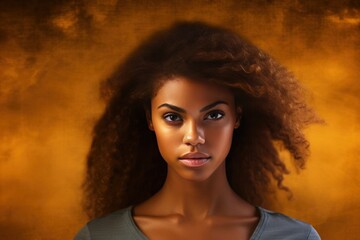 Bronze background sad black independant powerful Woman realistic person portrait of young beautiful bad mood expression girl Isolated on Background racism skin color depression