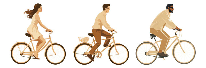 Poster - Man and woman riding bicycle png element set on transparent background