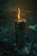 Poster - A lit candle sitting on top of a pile of rocks. Perfect for home decor or relaxation concepts