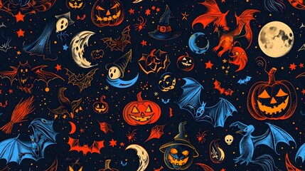 Wall Mural - Halloween Night A Witchs Heartfelt Gathering of Classic Elements