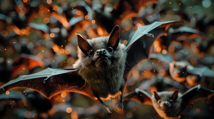 Wall Mural - Halloween Night Transformed A Swarm of Bats Fluttering in the Night Sky