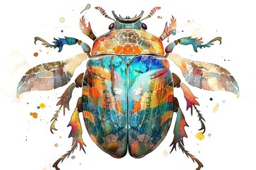 Poster - A vibrant watercolor painting of a colorful bug. Perfect for nature and insect enthusiasts