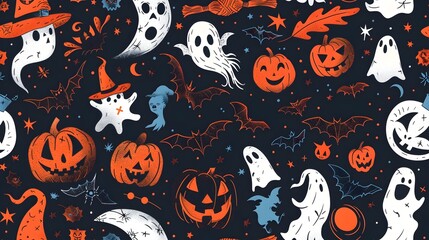 Canvas Print - Halloween Night Witch and Her Spooky Elements