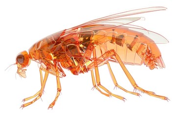 Wall Mural - Detailed image of a fruit fly on a white background, suitable for scientific and educational purposes