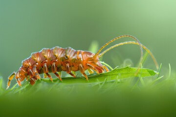 Sticker - Detailed view of a bug on a green leaf. Suitable for nature and wildlife concepts