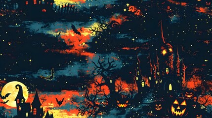 Wall Mural - Halloweens Magical Pull A Witchs Heart Illustrated Night with Classic Elements