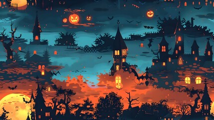 Wall Mural - Halloweens Magical Spell A Witch on Her Moonlit Broomstick with a Heartfelt Jack O Lanterns and Spooky Castle in the Background