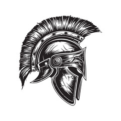 Wall Mural - Black and white gladiator helmet vintage ink drawing vector illustration for t-shirt design