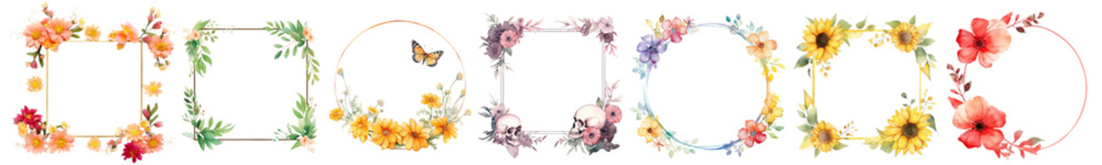 Wall Mural - Botanical watercolor wreath frame png on transparent background