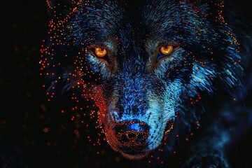 Canvas Print - A close up of a wolf's face with glowing eyes. Perfect for wildlife enthusiasts