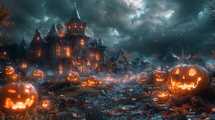 Canvas Print - TrickorTreating Through a Spooky Haunted Mansion on Halloween Night