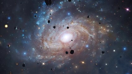Wall Mural - galaxy space flight exploration space rock scence through outer space at spiral galaxy ic 4633 in th