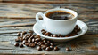 © franklin - Cup of aromatic coffee and beans on wooden table
