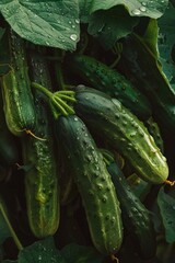Wall Mural - Fresh cucumbers hanging from a plant, perfect for food and agriculture concepts