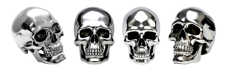 Poster - Skull shape 3D Chrome Material png on transparent background