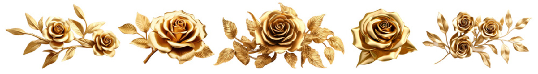 Wall Mural - 3D gold Roses flowers png on transparent background