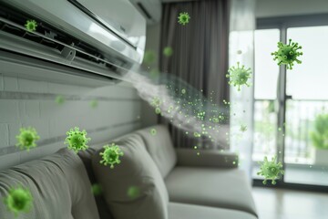 green bacteria coming out of an air conditioner in a living room, highlighting the importance of cle