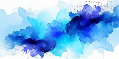 Abstract blue splash  watercolor on white background, Blue ink watercolor splash texture, blue ink stain, Blue ink splatter, banner
