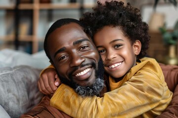 African American Family Bonding: Father and Son Cherishing Moments at Home