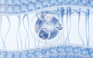 Wall Mural - Molecule and transparent skin cell background, 3d rendering.