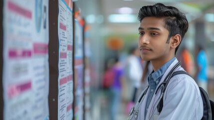Wall Mural - Young medical student looking notice board