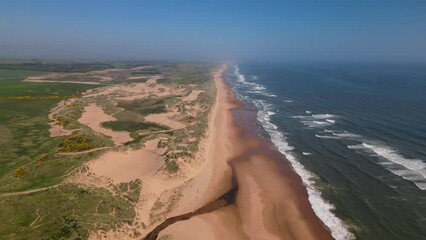 Wall Mural - morning haze over balmedie beach, aberdeenshire. grassy sand dunes meet the north sea.
