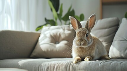 Wall Mural - Cute bunny sitting on the sofa