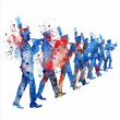© julia_aldo - Watercolor Marching Band, Silhouette Style, Red White and Blue Colors, Celebration and Parade Theme