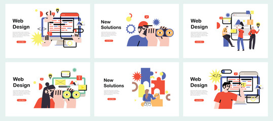 Web page design template for designing and programming vector illustration. Man working on mobile application, coding and prototyping web page. Web landing page design.