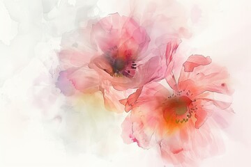 Two watercolor hibiscus flowers on a white background.