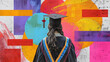 © Luluraschi - digital collage colorful illustration rear view female graduated college student celebrating graduation