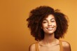 © Zickert - Tan background Happy black independant powerful Woman realistic person portrait of young beautiful Smiling girl Isolated on Background ethnic diversity