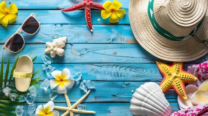 Wall Mural - Beach Accessories On Deck Beach - Summer Holidays